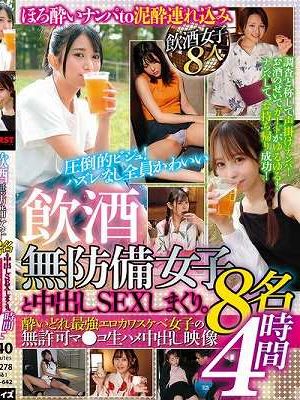 飲酒無防備女子8名と中出しSEXしまくり。酔いどれ 最強エロカワスケベ女子の無許可マ●コ生ハメ中出し映像4時間